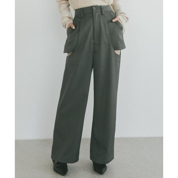 スラックス パンツ サイドカットアウトスラックスパンツ/SMLサイズ展開 レディース