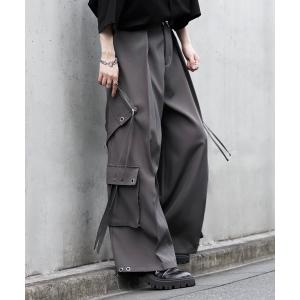 カーゴパンツ ハイウエストドレープワイド袴アイレットスラントポケットカーゴパンツ メンズ レディース
