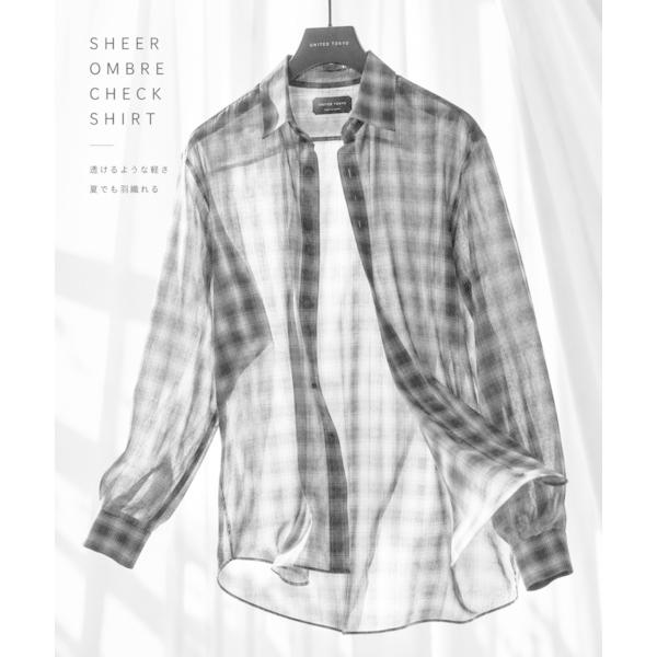 シャツ 国産「尾州ウール」DRY WOOL シアーオンブレチェックシャツ　｜夏服｜防臭｜防シワ｜通気...