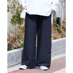 パンツ 無地/ストライプエンボス加工イージーパンツ レディース