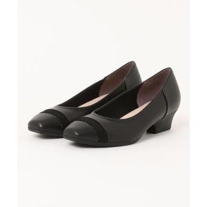 パンプス スクエアトゥ素材コンビパンプス