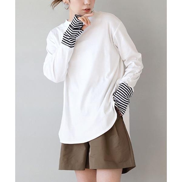 tシャツ 指穴付き 切り替えスリーブインナーカットソー レディース