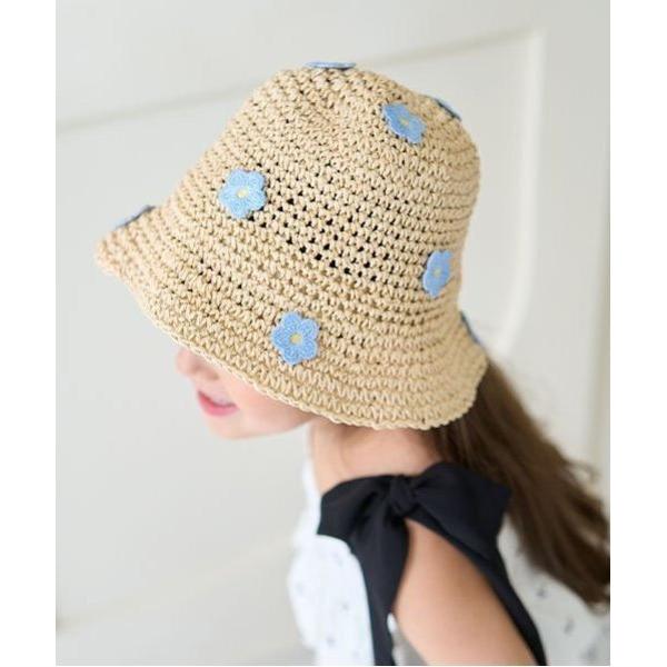 帽子 ハット フラワーワッペン付きペーパーハット キッズ 子供 女の子