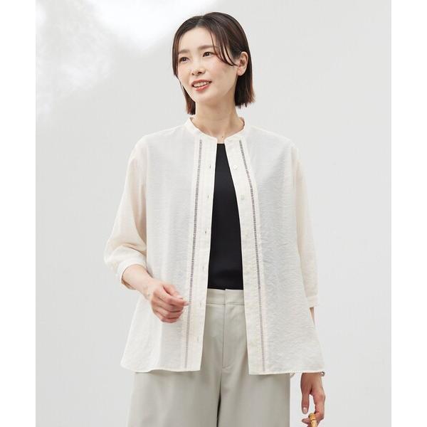 ブラウス シャツ 「WEB限定カラーあり・洗える」Sheer Vis リネン バンドカラー ブラウス...