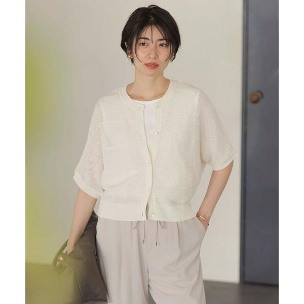 カーディガン 「洗える」PATTERN MESH ドルマンスリーブ カーディガン レディース