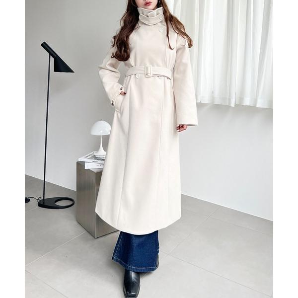 ステンカラーコート コート ニットモッサ2WAYアレンジカラーウエストシェイプフレアレディコート(ロ...