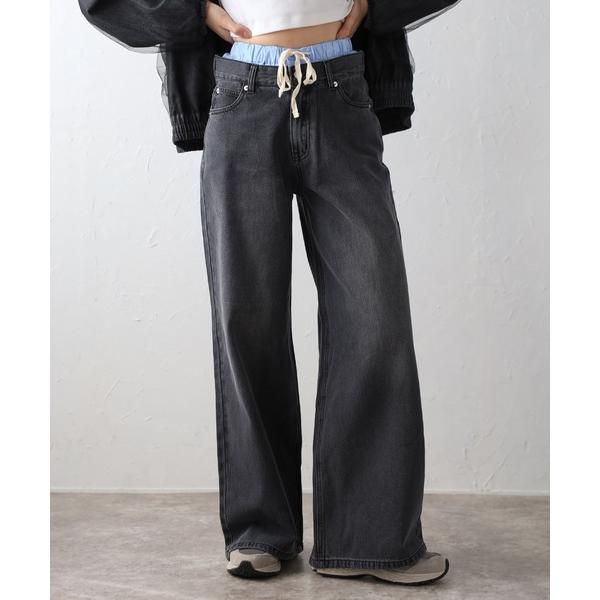 ジーンズ デニム デニムパンツ 「シーズンレス」ダブルウエストデニムパンツ レディース