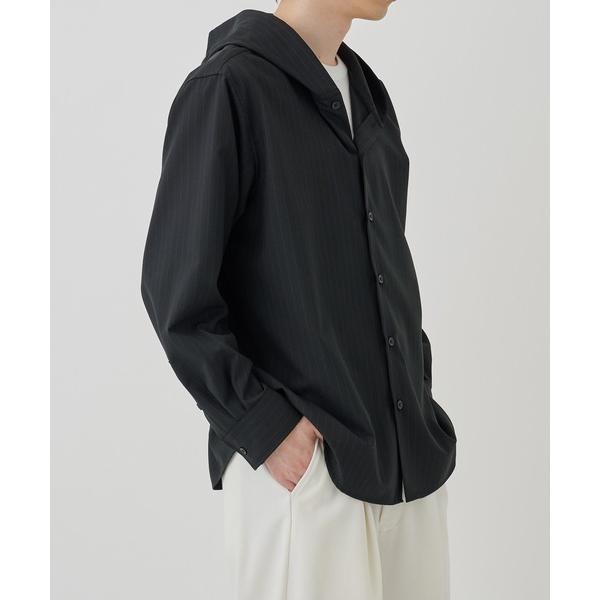 シャツ ピンストライプウール フードシャツ メンズ