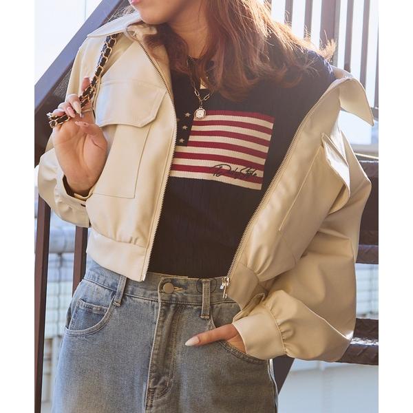 ブルゾン アウター 「フェイクレザー×ショート丈」レディース ブルゾン 合皮ジャケット ストリート ...