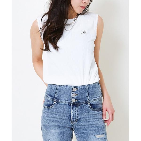 タンクトップ ノースリーブ 「ワンポイント刺繍×大人ベーシック」レディース リブタンクトップ ノース...