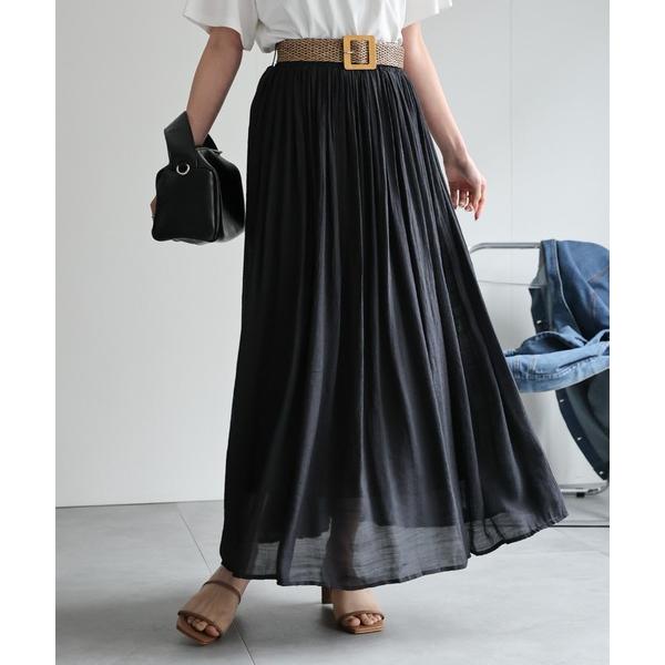 スカート ベルト付きギャザーフレアスカート
