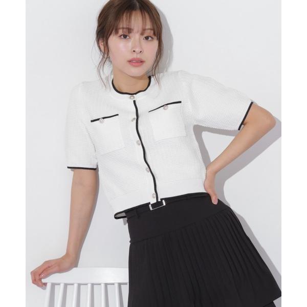 ニット セーター 半袖ツイードニットカーディガン レディース