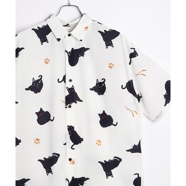 シャツ 冷感とろみ シルクタッチ 総柄プリント半袖シャツ アニマル柄 メンズ レディース