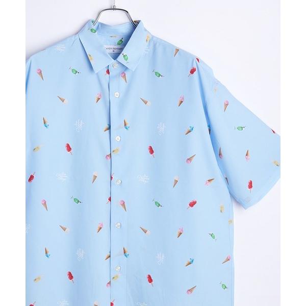 シャツ 冷感とろみ シルクタッチ 総柄プリント 半袖シャツ メンズ レディース