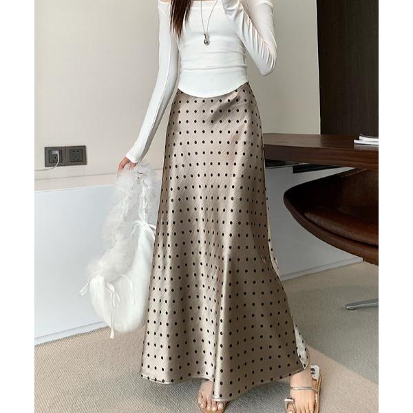スカート シルキードット 裾フレアナロースカート