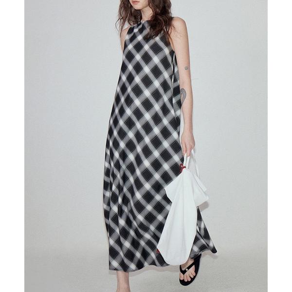 ワンピース チェック柄 ノースリーブロングワンピース FX25L017「Fano Studios」