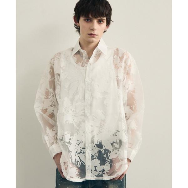 シャツ Abstract camo pattern lace sheer shirt / アブストラ...