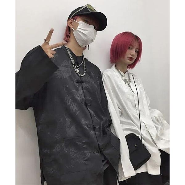 シャツ 「WARAIJOGO」スタンドカラー総柄チャイナシャツ(NEZ) メンズ レディース