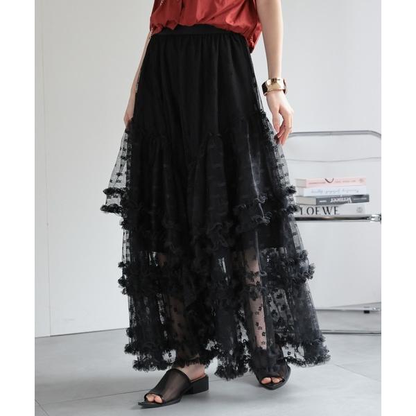 スカート 「レディース商品」フラワーチュールティアードスカート
