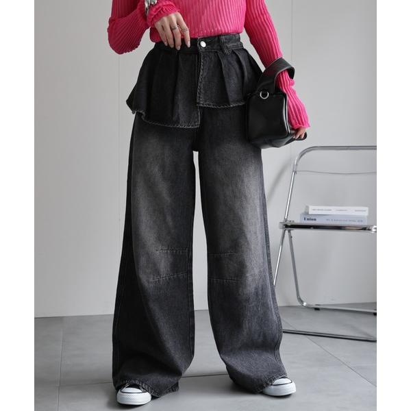 ジーンズ デニム デニムパンツ 「レディース商品」プリーツレイヤードデザインデニムパンツ レディース