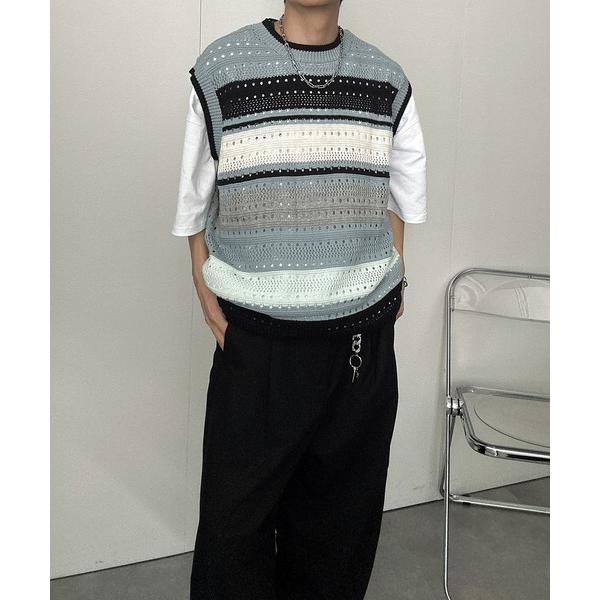 ベスト ジレ マルチボーダーベスト メンズ レディース