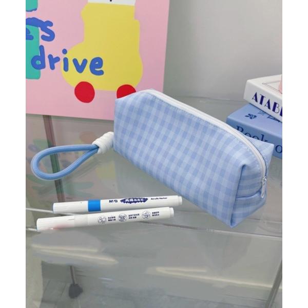 ポーチ Pochi Pouch/ストラップ付き ブルー ギンガムチェック ポーチ レディース