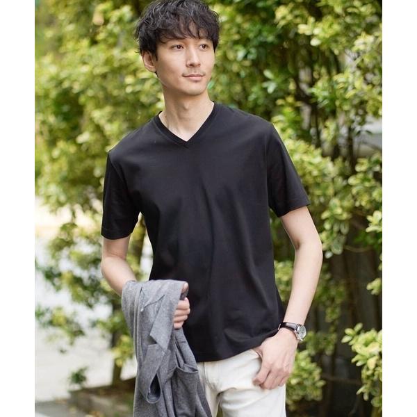 tシャツ 「接触冷感/UVカット/毛玉になりにくい」シルケットスムースVネックカットソー メンズ
