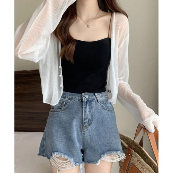 カーディガン 「春の羽織りに」「着回し万能」パールショート丈 シアー カーディガン レディース