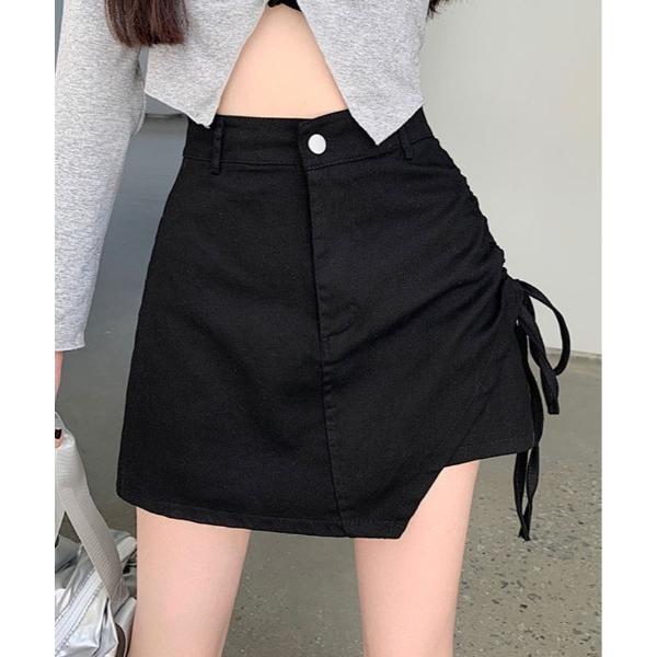 ジーンズ デニム デニムパンツ サイドリボン ラップスカート パンツ レディース