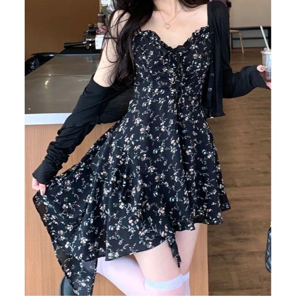ワンピース イレギュラーヘム 花柄 ミニワンピース