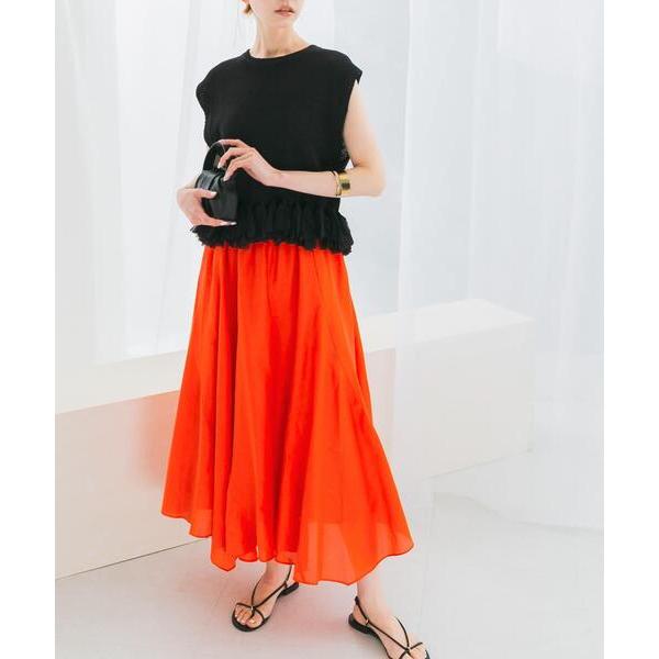 スカート コットンシルクヘムデザインギャザースカート