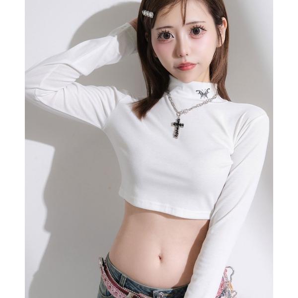tシャツ 選べるタイプハイネッククロップド丈長袖カットソートップス「大きいサイズ有」 レディース