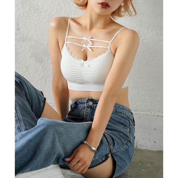 キャミソール 「4Lー6L」リボンデザインパット入りキャミトップス