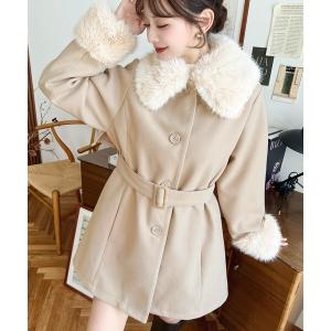 ViViDAY ピーコート pコート 襟リボン ふわふわエコファー付き袖口