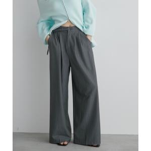 スラックス パンツ ストライプタックワイドスラックスパンツ レディース