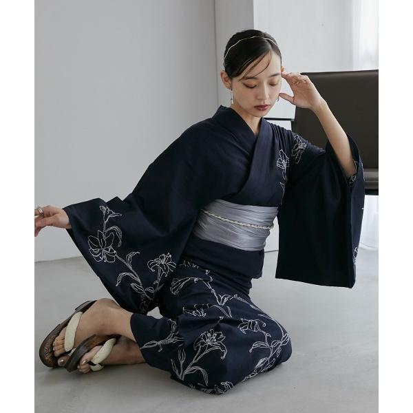 浴衣 「浴衣」花柄デザイン刺しゅう浴衣セット（ゆかた＋夏帯）「Callarus」 レディース