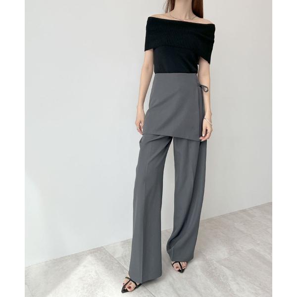 スラックス パンツ スカート風オーバーレイスラックス レディース