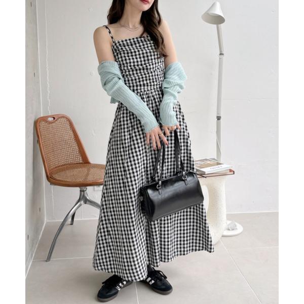 ワンピース ギンガムチェック サイドギャザー キャミワンピース