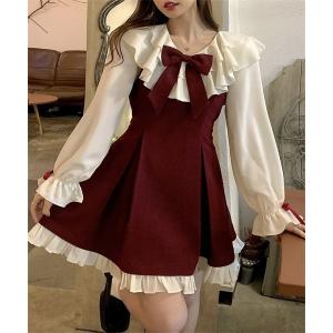 ワンピース リボンフリルブラウス×キャミワンピースセット｜ZOZOTOWN Yahoo!店