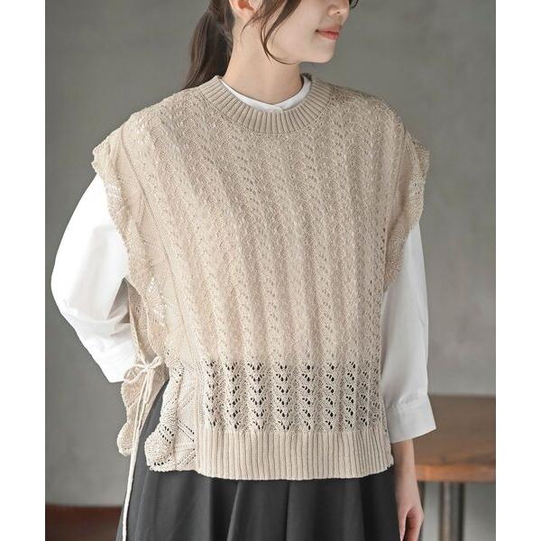 アンサンブル 透かし編みベスト＋７分袖シャツアンサンブル