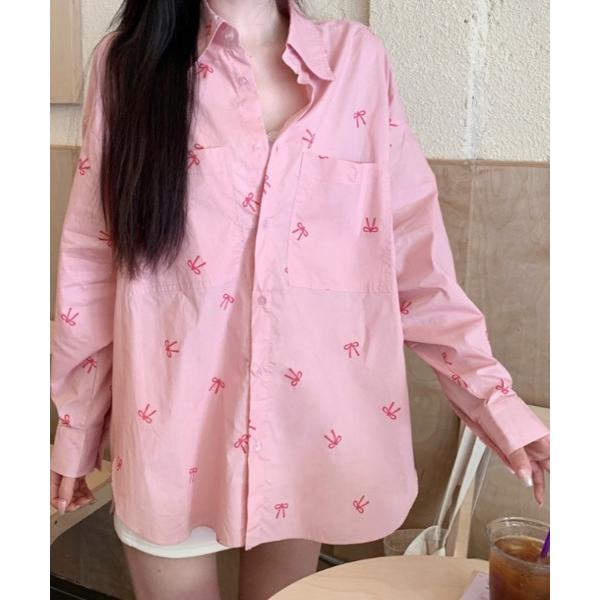 ブラウス シャツ ribbon print shirt レディース