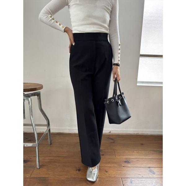 スラックス パンツ 「美脚＆着回し最強」ハイウエストスラックス / ブラック レディース