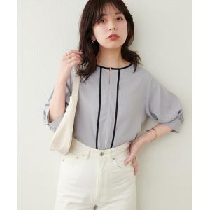 ブラウス シャツ メタルホック付き配色6分袖ブラ...の商品画像
