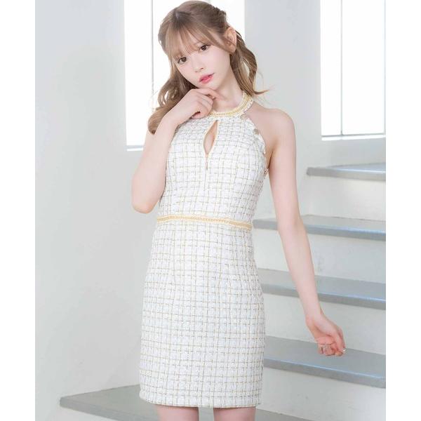 ドレス キャバドレス ミニ タイト ツイード アメリカンスリーブ アメスリ バストジップ ホルターネ...