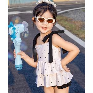 水着 キッズ水着 肩リボン総柄ティアードワンピ+...の商品画像