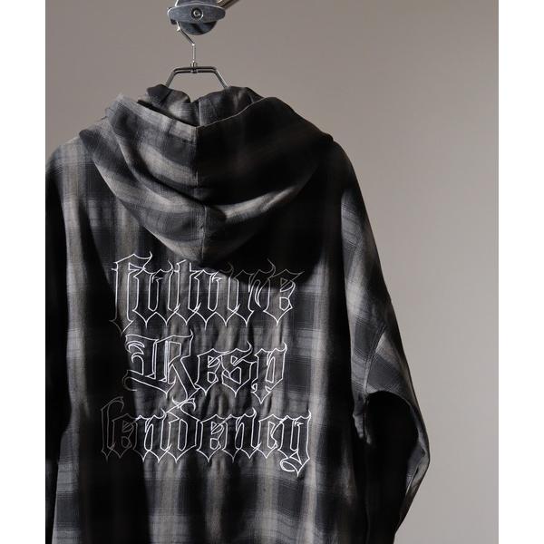 シャツ Ombre check hoodie shirt / オンブレチェックパーカーシャツ uni...