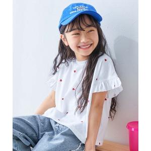 tシャツ ハート総柄 袖フリル 半袖Tシャツ キッズ 子供服 女の子