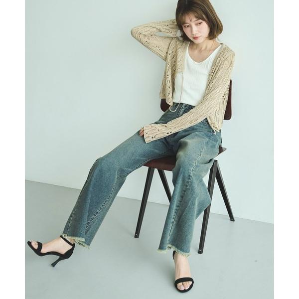 カーディガン 透かし編みカーディガン レディース
