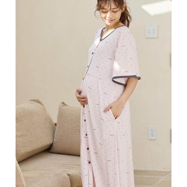 マタニティ 「接触冷感」ドット柄ネグリジェ/ ワンピースパジャマ(産前・産後対応 マタニティ＆授乳服...