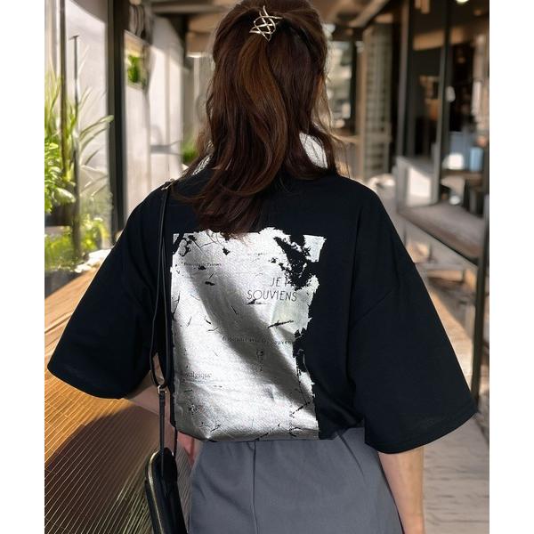 tシャツ レトロ シルバー 箔 ワイドシルエット Tシャツ 韓国 レディース メンズ
